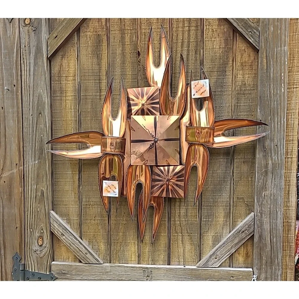 Brutalist Wall Clock Mid-Century Modern unsigned Copper Enamel Works 28